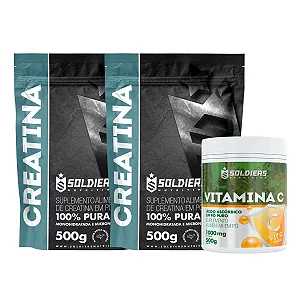 Kit: 2 Creatinas Monohidratada 500g + Vitamina C Em Pó 500g - 100% Pura Importada - Soldiers Nutrition